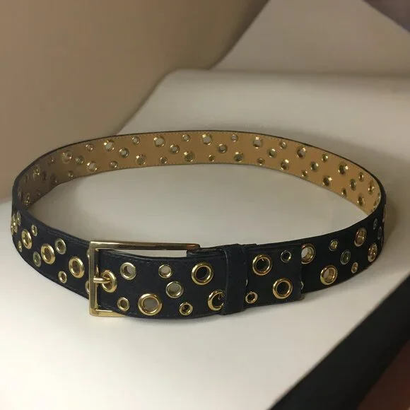Black & Gold Grommet Suede πππππ Belt - Picture 4 of 10